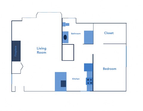 Floor plan for 1 bed, 1 bath, 954 sqft